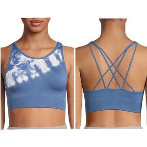 Avia High Neck Seamless Sports Bra Blue Moonlight Tie Dye Strappy Cross Back